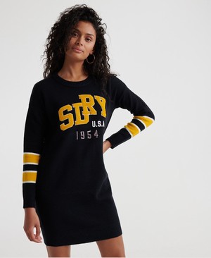 Superdry Applique Logo Knit Ruha Női Kötöttáru Sötétkék | SOQYG9251